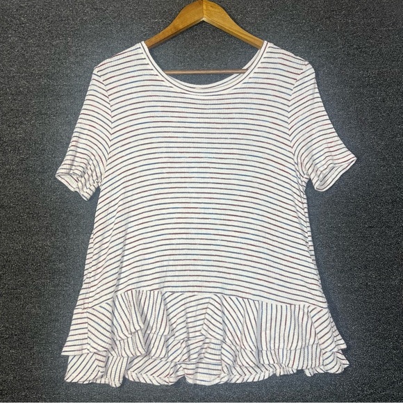 Altar'd State Striped Ruffled Short Sleeve Tee - Picture 1 of 6